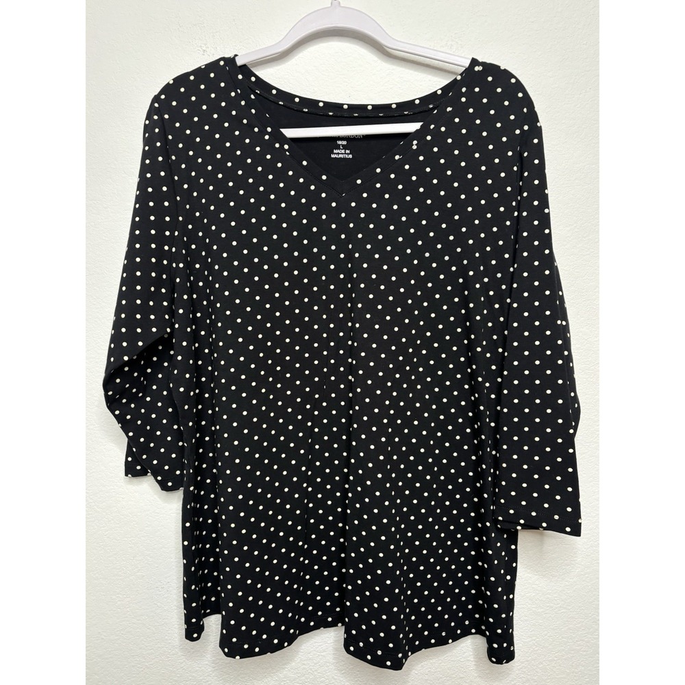 Jessica London 2X Shirt Women's SZ 18/20‎ Black & White Polka Dot Tunic Blouse